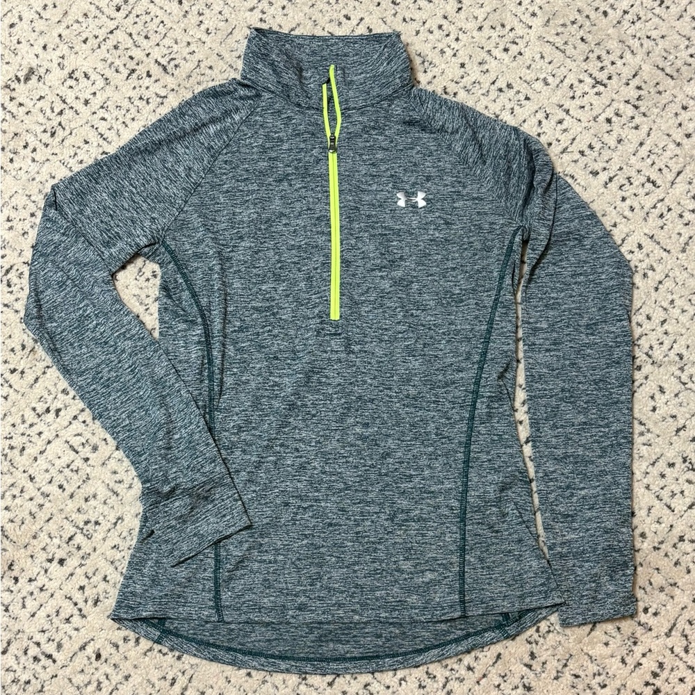 UNDER ARMOUR Medium Green Spacedye 1/4 Zip Long Sleeve Loose Athletic Top
